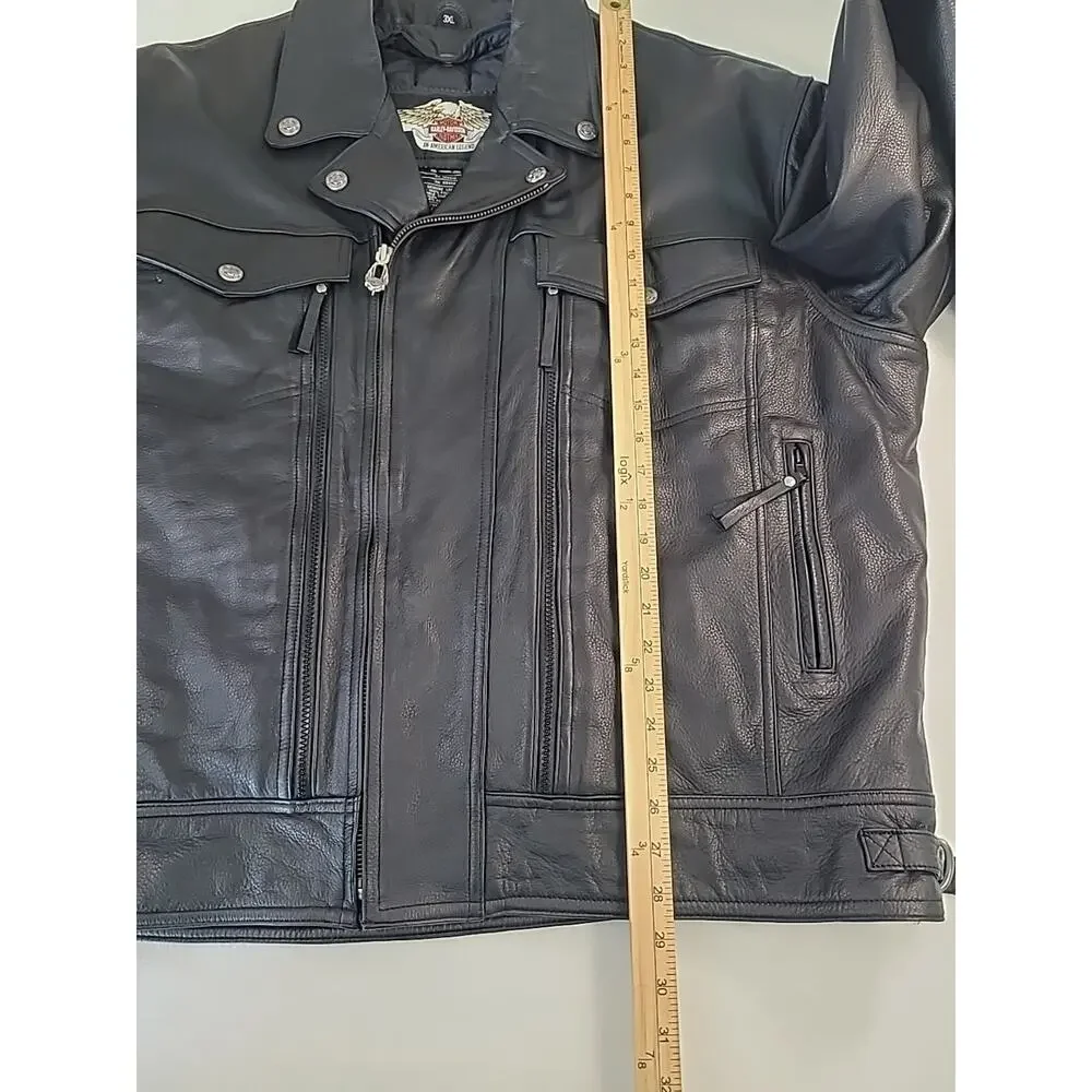 VTG Y2K Harley Davidson Black Leather Jacket 3XL Biker Motorcyle USA American